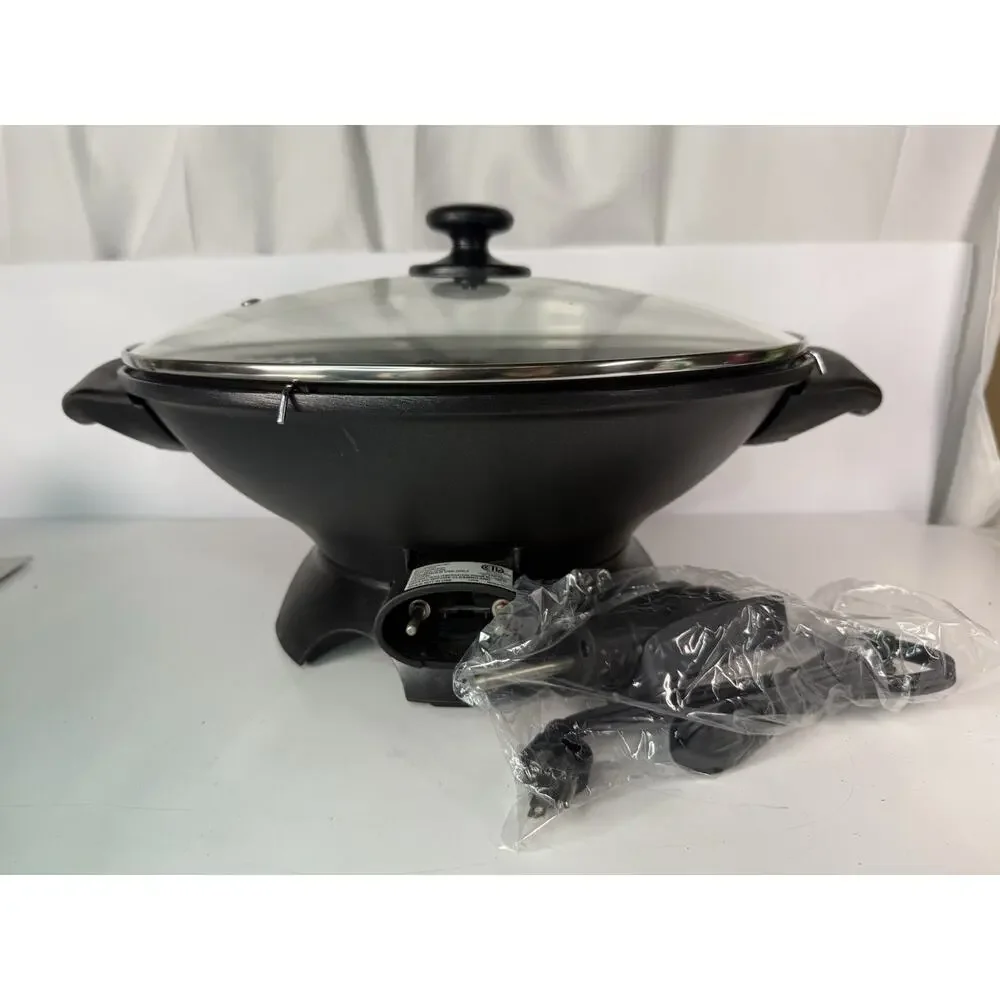 Wolfgang Puck Electric Wok with Glass Lid, Temp Control, Steaming Rack & Manual